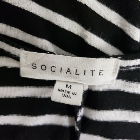 Socialite Womens Mini Dress Size Medium Striped Black White Halter Back Scoop - Picture 6 of 7